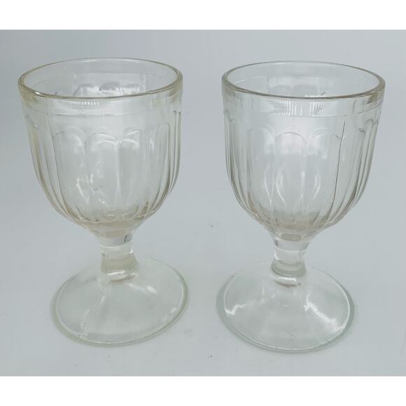 Vintage Goblets Set Clear Pressed Glass 4 Ounce Lot of 2 Stemmed Ribbed Small - Picture 7 of 7